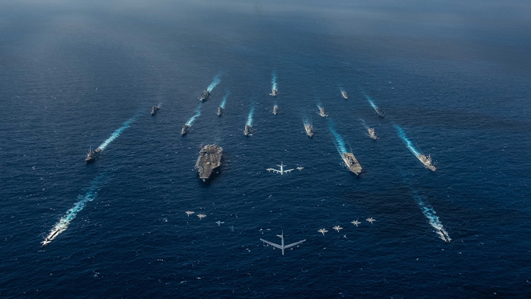 overhead shot of navy vessels